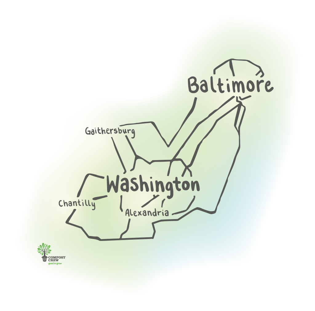 Outline of the compost crew service area in Maryland, DC, and northern Virginia